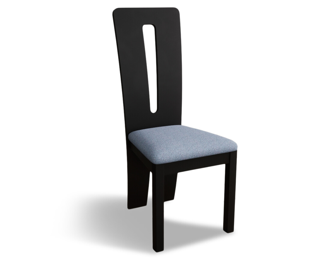 Photo 3 of Lucca black dining chairs with blue fabric seat pad