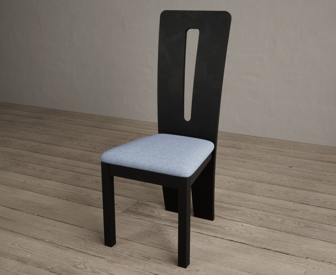 Photo 1 of Lucca black dining chairs with blue fabric seat pad
