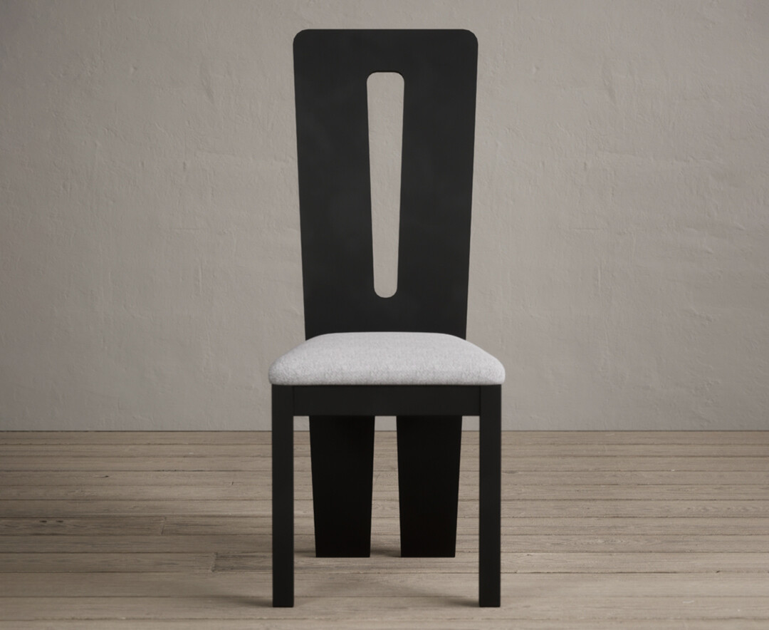 Product photograph of Lucca Black Dining Chairs With Light Grey Fabric Seat Pad from Oak Furniture Superstore