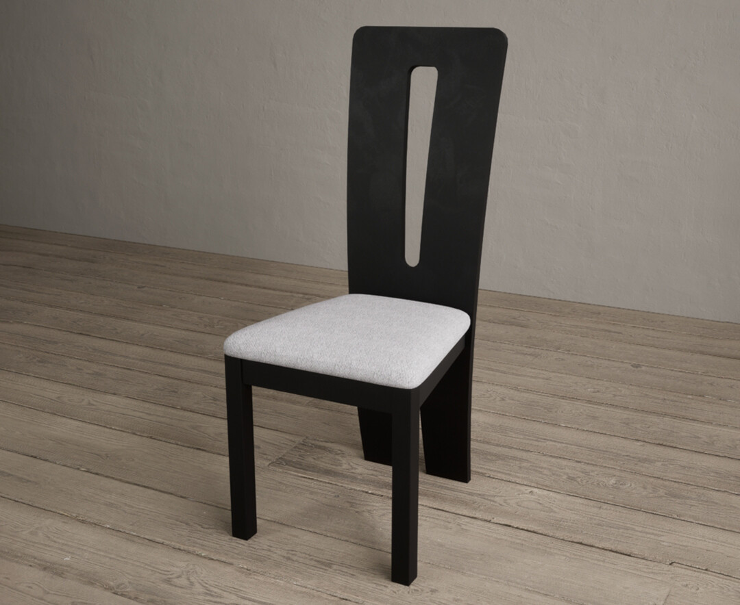 Photo 2 of Lucca black dining chairs with light grey fabric seat pad