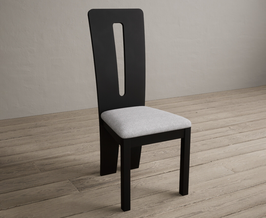 Photo 1 of Lucca black dining chairs with light grey fabric seat pad