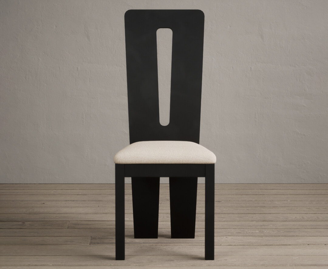Product photograph of Lucca Black Dining Chairs With Linen Fabric Seat Pad from Oak Furniture Superstore