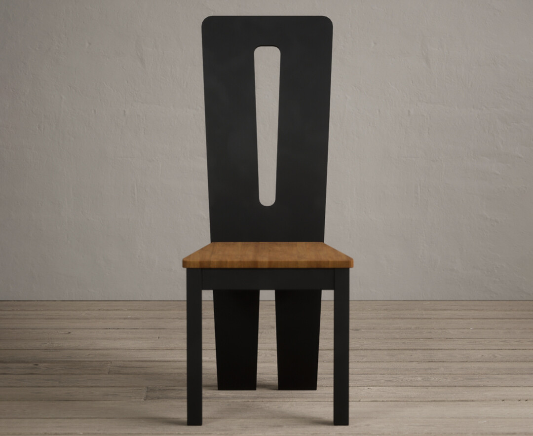 Photo 3 of Lucca black dining chairs with rustic oak seat pad