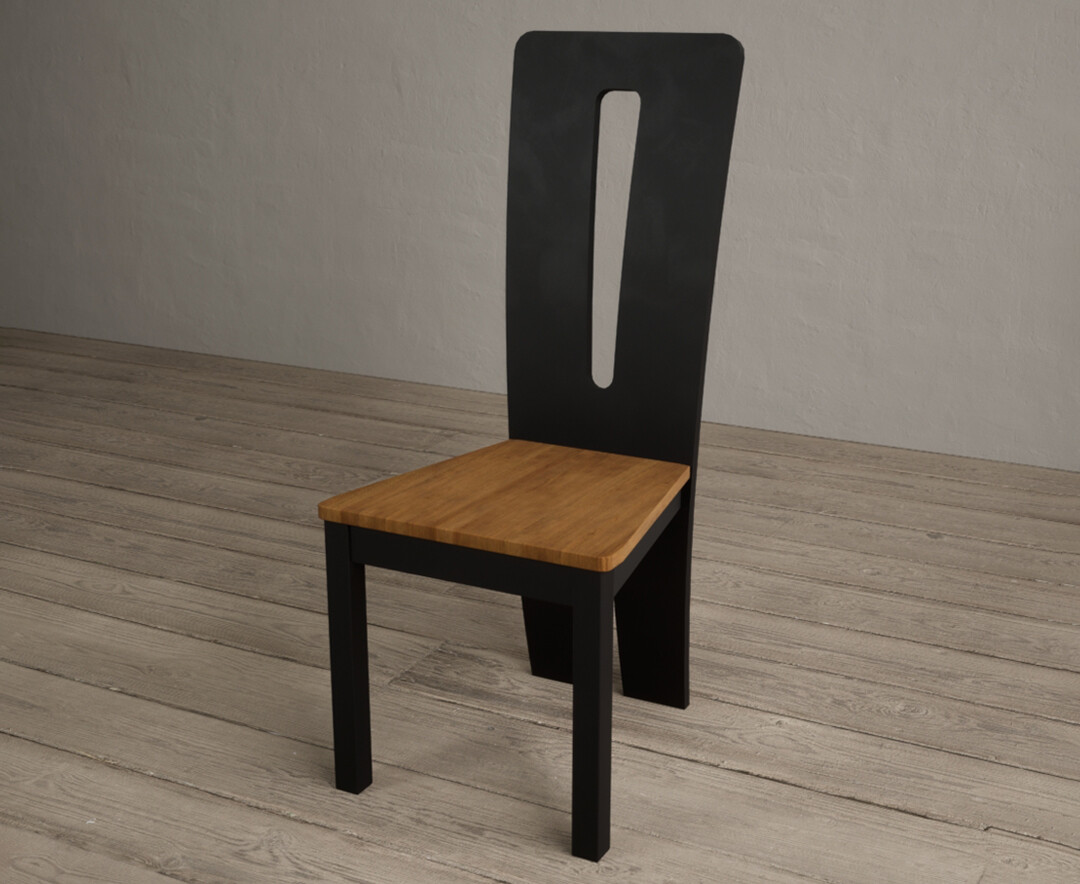 Photo 2 of Lucca black dining chairs with rustic oak seat pad