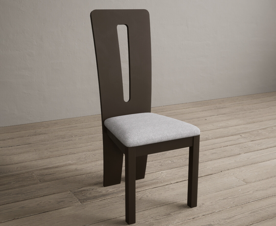 Photo 1 of Lucca brown dining chairs with light grey fabric seat pad