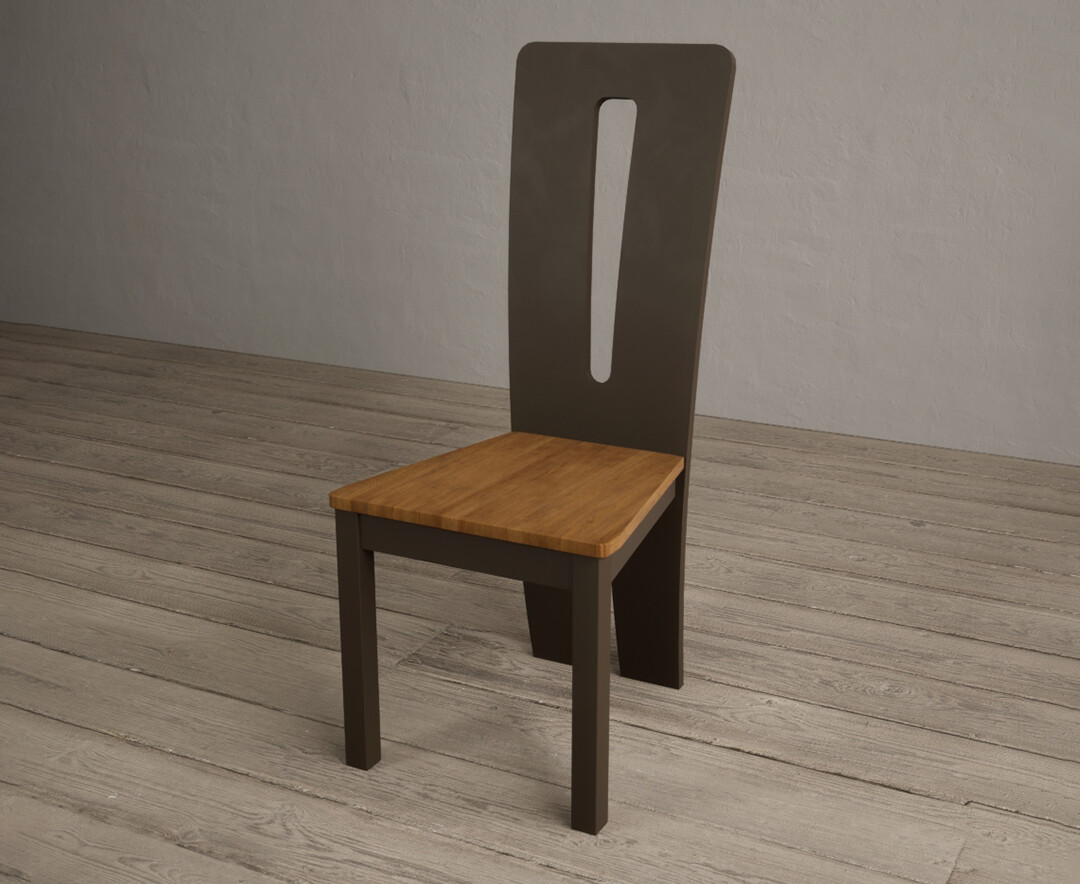 Photo 1 of Lucca brown dining chairs with rustic oak seat pad