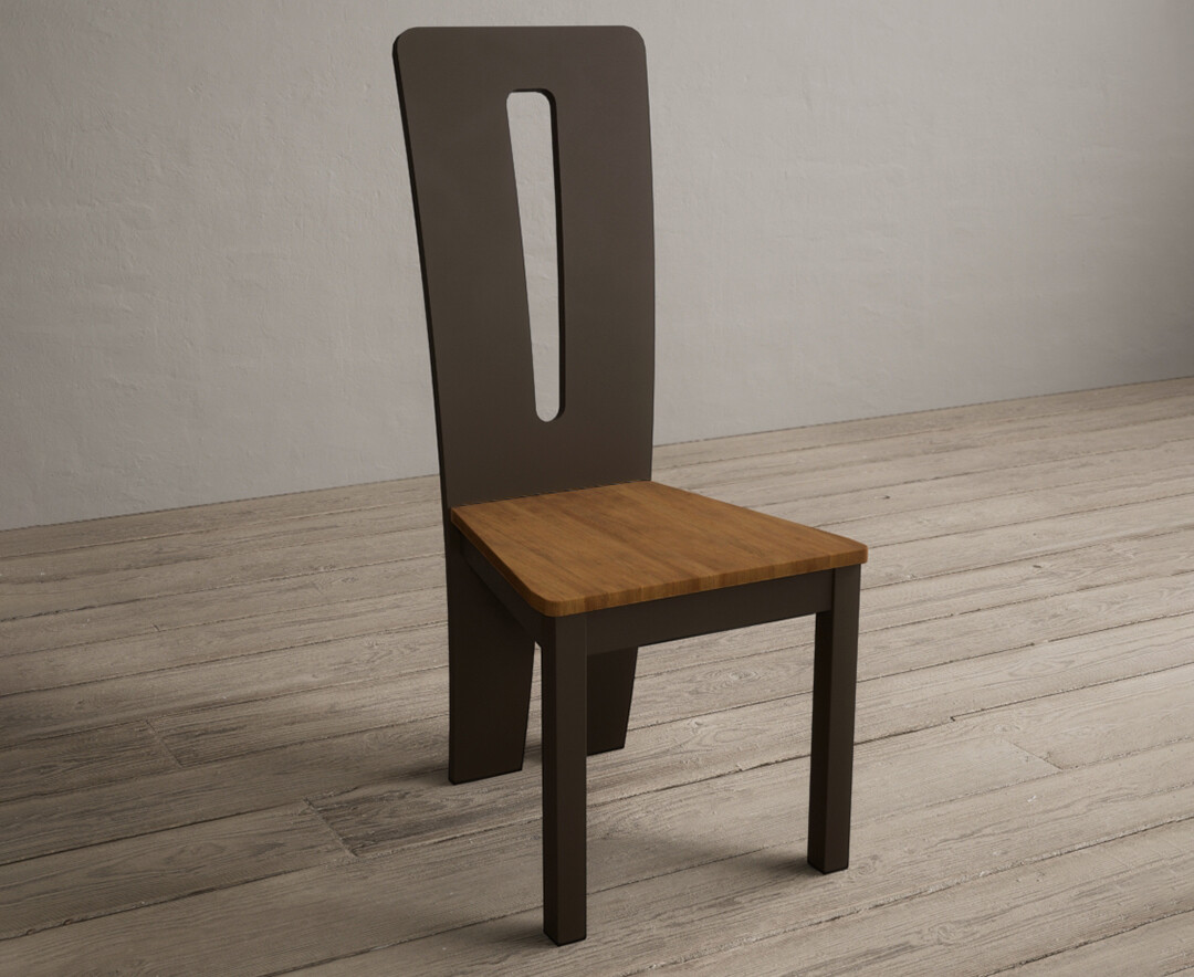 Photo 2 of Lucca brown dining chairs with rustic oak seat pad