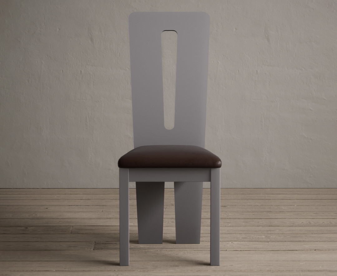 Lucca Light Grey Dining Chairs With Chocolate Brown Fabric Seat Pad