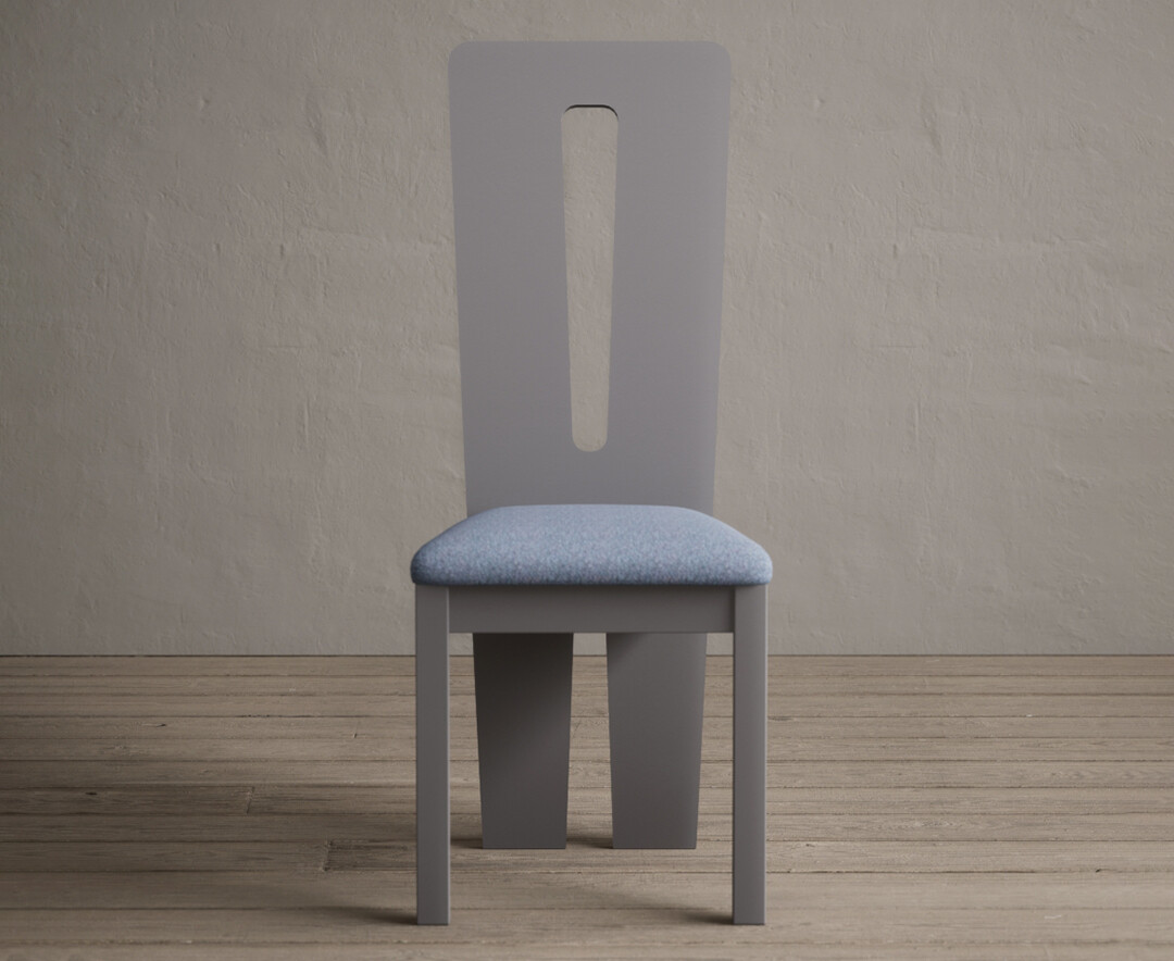 Product photograph of Lucca Light Grey Dining Chairs With Blue Fabric Seat Pad from Oak Furniture Superstore