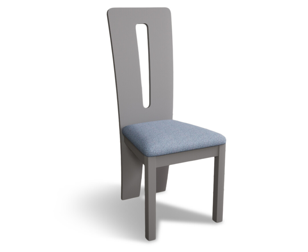 Photo 3 of Lucca light grey dining chairs with blue fabric seat pad