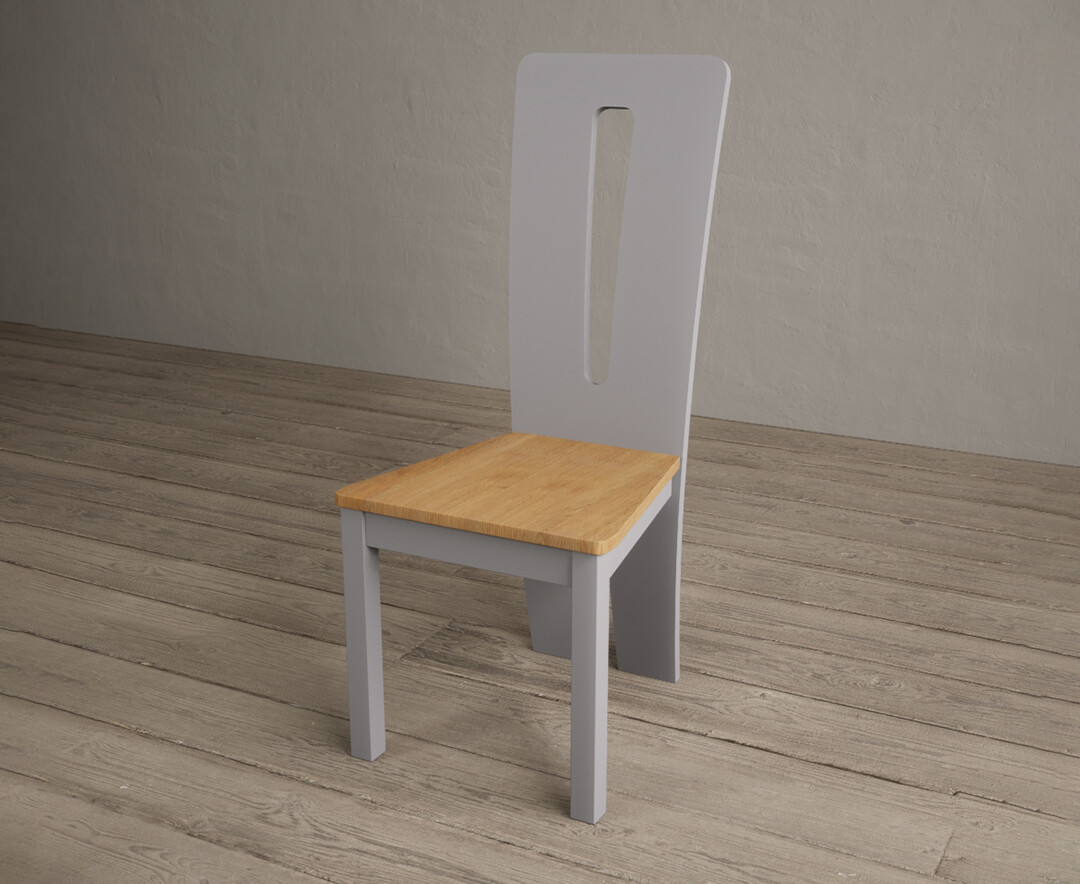 Photo 1 of Lucca light grey dining chairs with oak seat pad