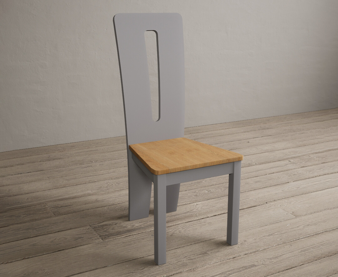 Photo 2 of Lucca light grey dining chairs with oak seat pad