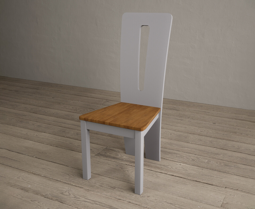 Photo 2 of Lucca light grey dining chairs with rustic oak seat pad