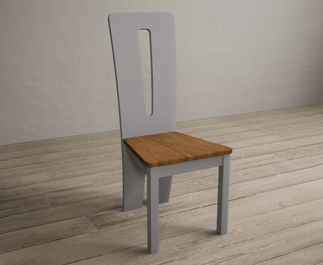 Photo 1 of Lucca light grey dining chairs with rustic oak seat pad