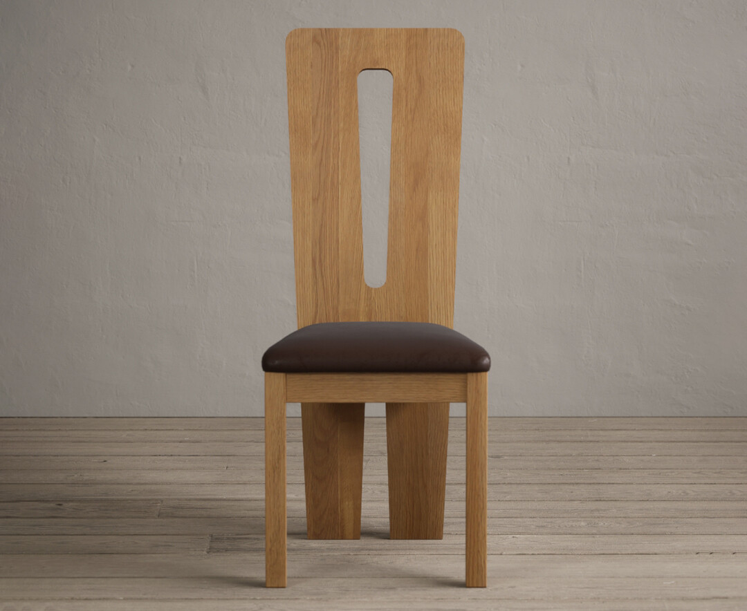 Lucca Solid Oak Dining Chairs With Chocolate Brown Fabric Seat Pad