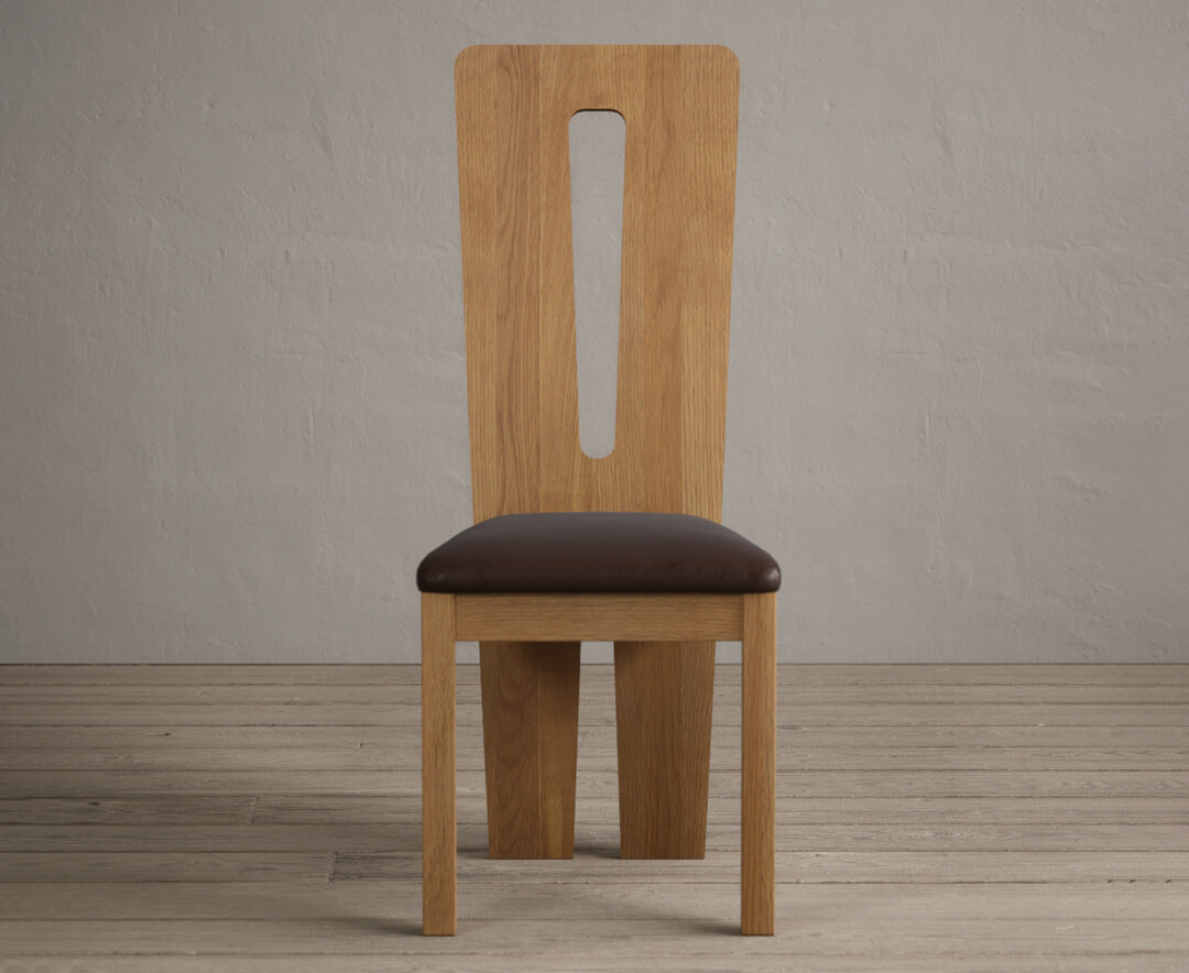 Lucca Solid Oak Dining Chairs With Chocolate Brown Fabric Seat Pad
