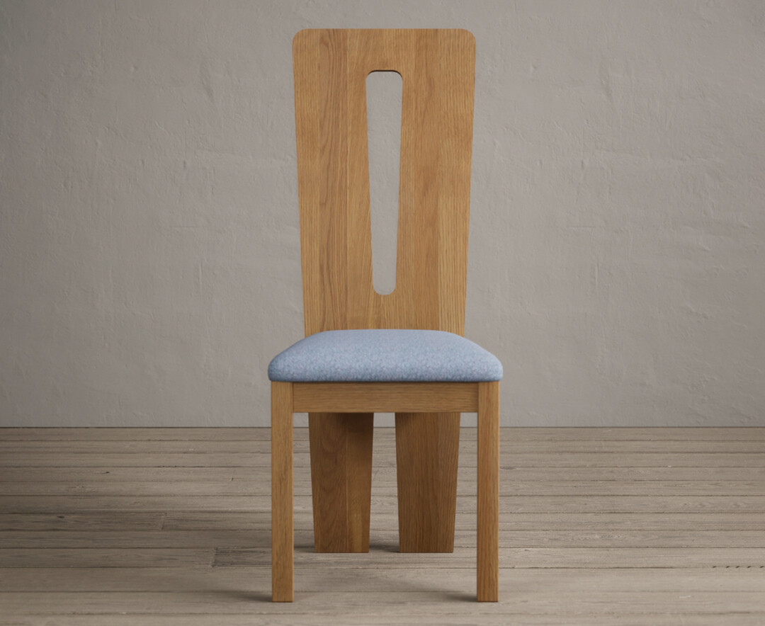 Lucca Solid Oak Dining Chairs With Sky Blue Fabric Seat Pad