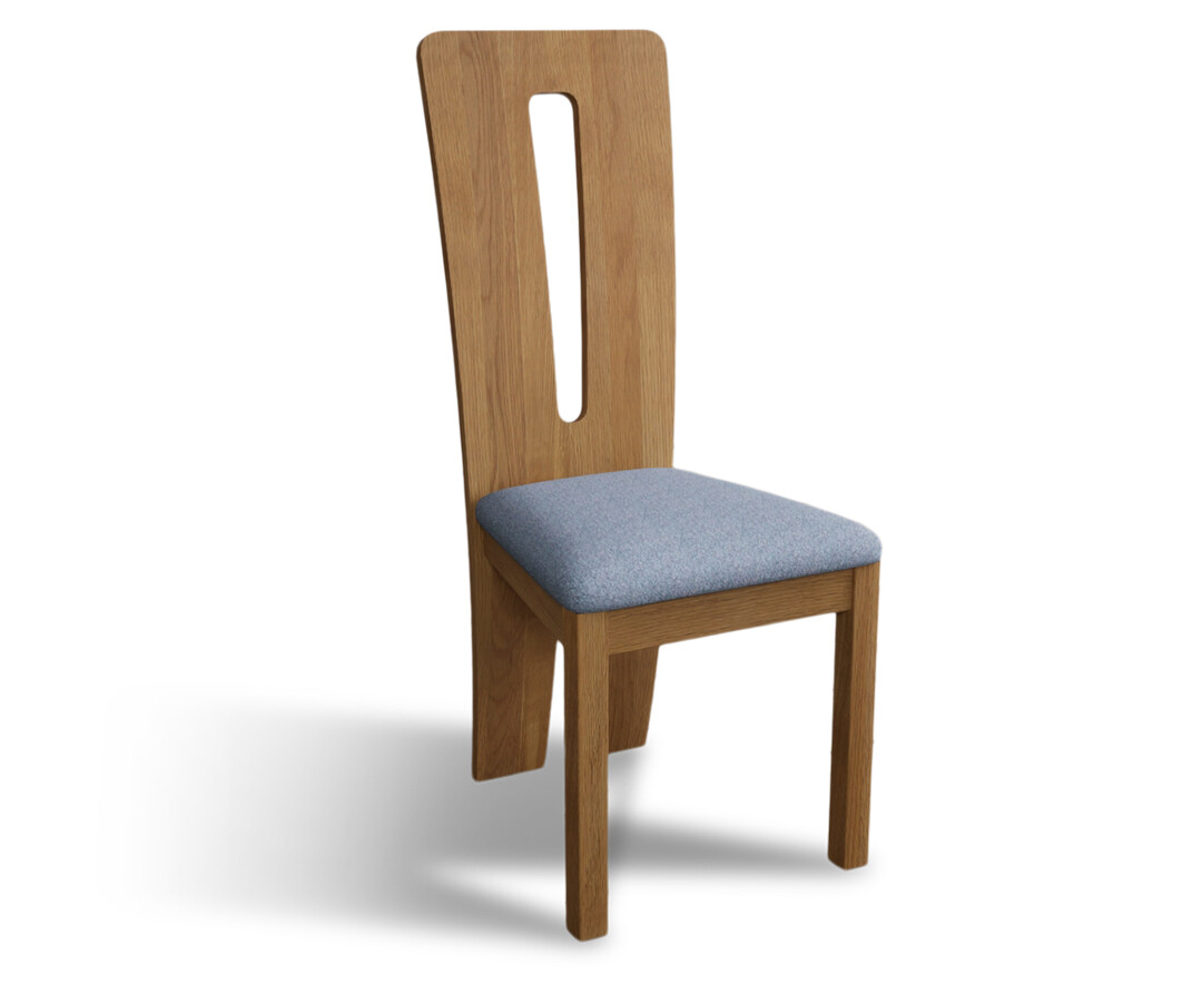 Photo 3 of Lucca solid oak dining chairs with blue fabric seat pad