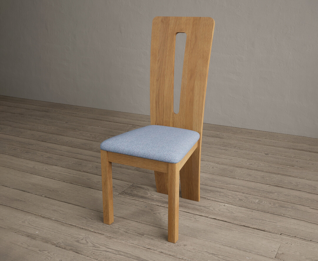 Photo 2 of Lucca solid oak dining chairs with blue fabric seat pad