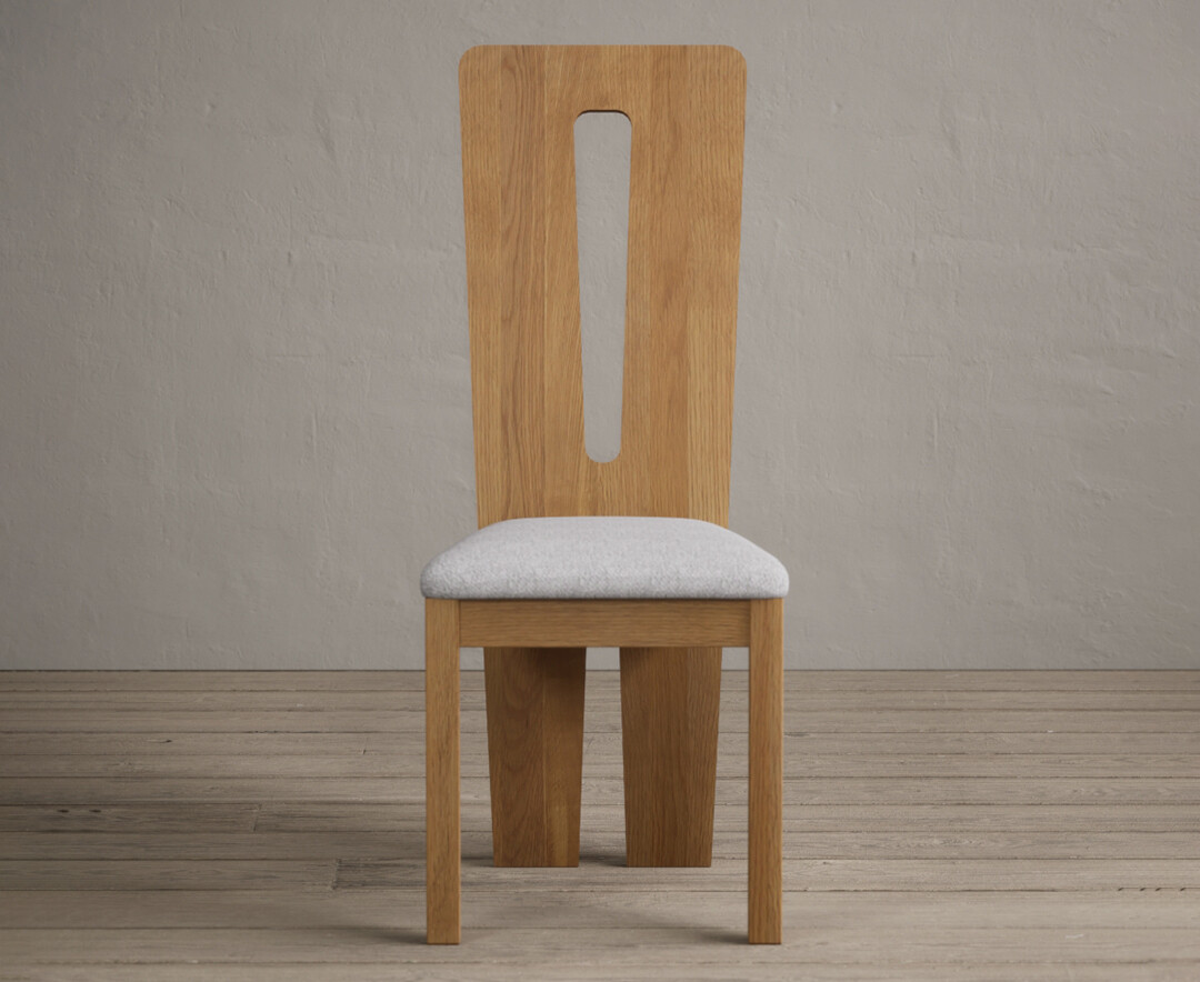 Lucca Solid Oak Dining Chairs With Light Grey Fabric Seat Pad