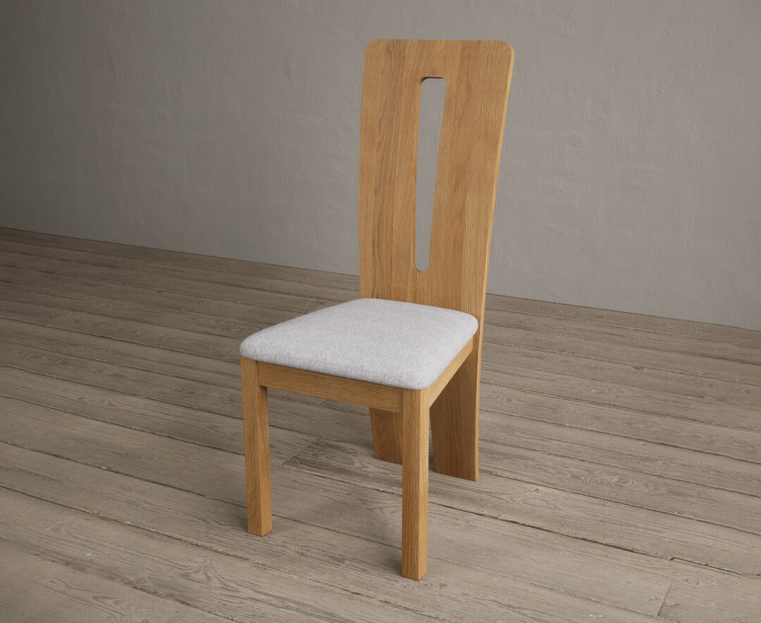 Photo 2 of Lucca solid oak dining chairs with light grey fabric seat pad