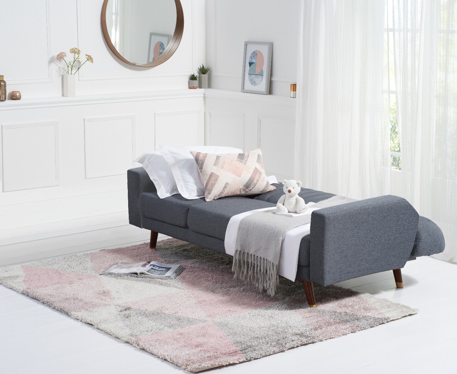 Product photograph of Elise Sofa Bed In Grey Linen from Oak Furniture Superstore.