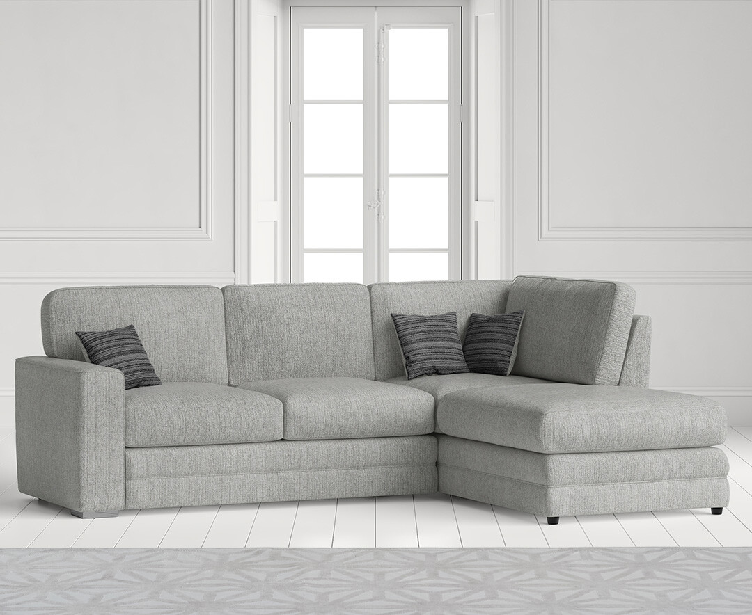 Product photograph of Madden Light Grey Fabric Right Hand Facing Corner Sofa from Oak Furniture Superstore.