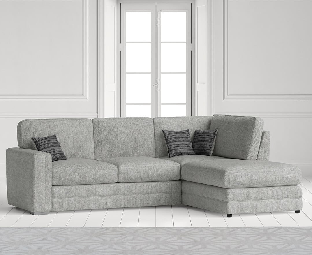 Product photograph of Madden Light Grey Fabric Right Hand Facing Corner Sofa from Oak Furniture Superstore