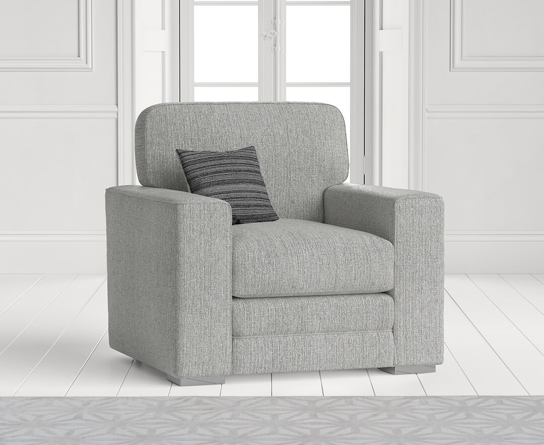 Product photograph of Madden Light Grey Fabric Armchair from Oak Furniture Superstore