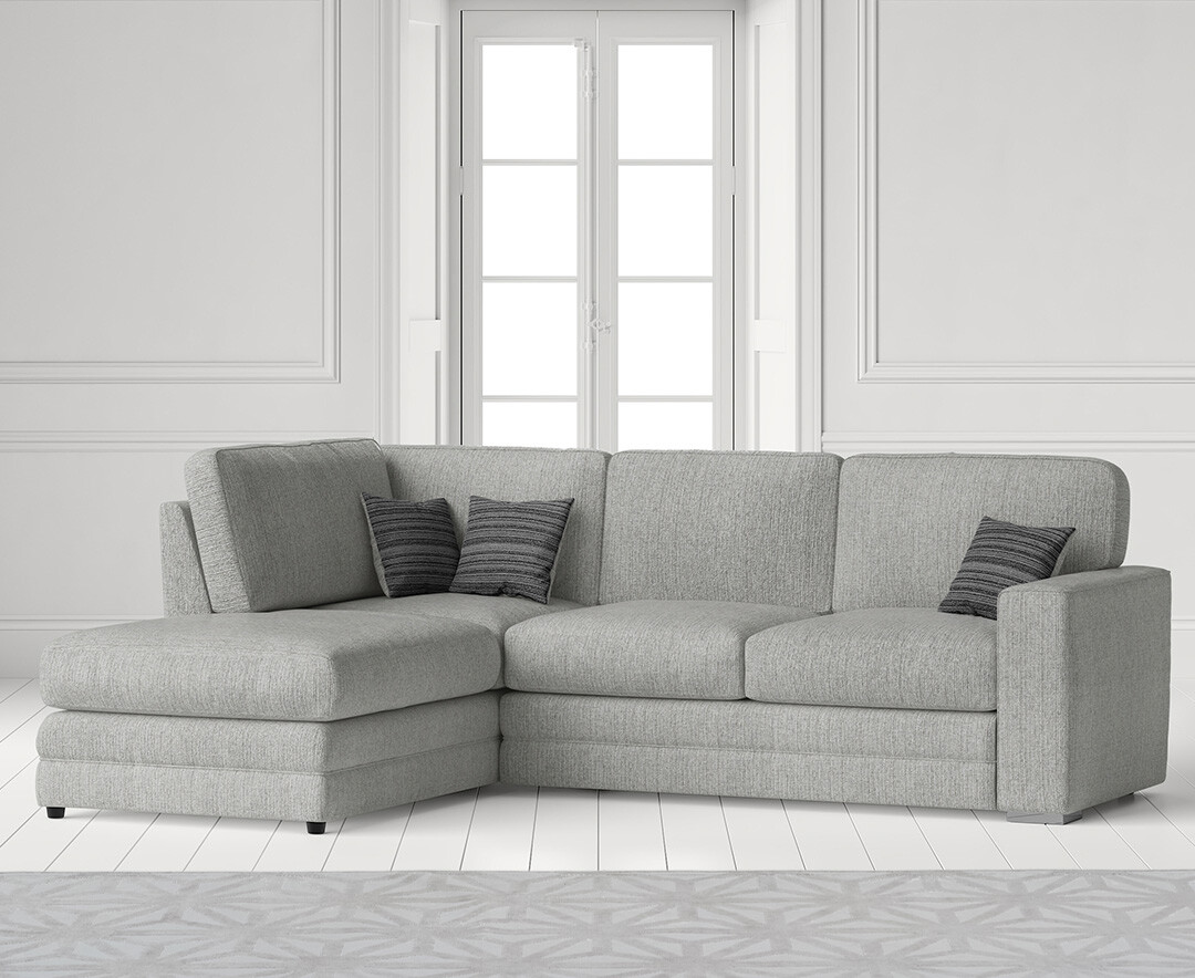 Product photograph of Madden Light Grey Fabric Left Hand Facing Corner Sofa from Oak Furniture Superstore.