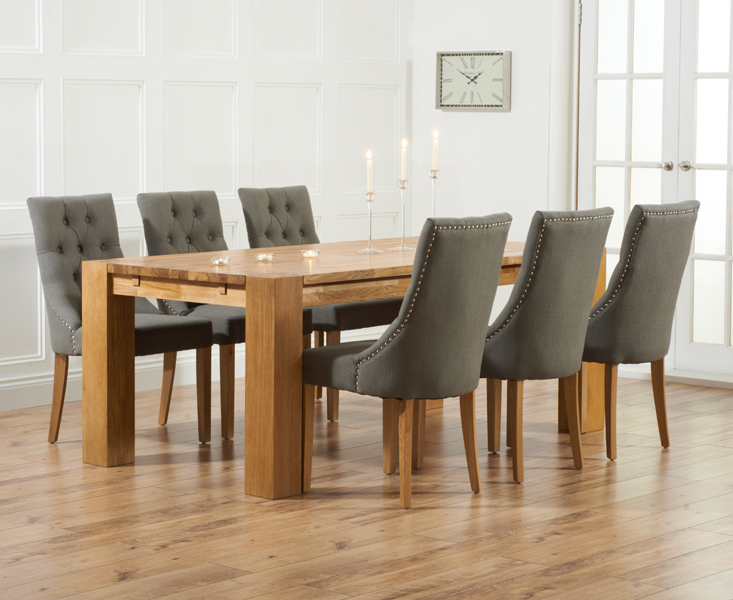 Madrid 240cm Solid Oak Dining Table, Fabric Dining Room Chairs