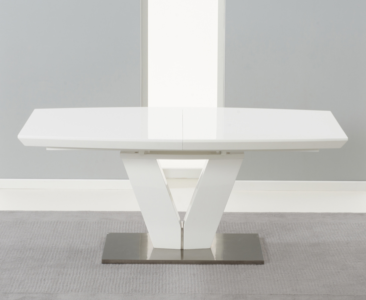 Photo 1 of Extending palermo 180cm white high gloss dining table with 4 white aldo chairs