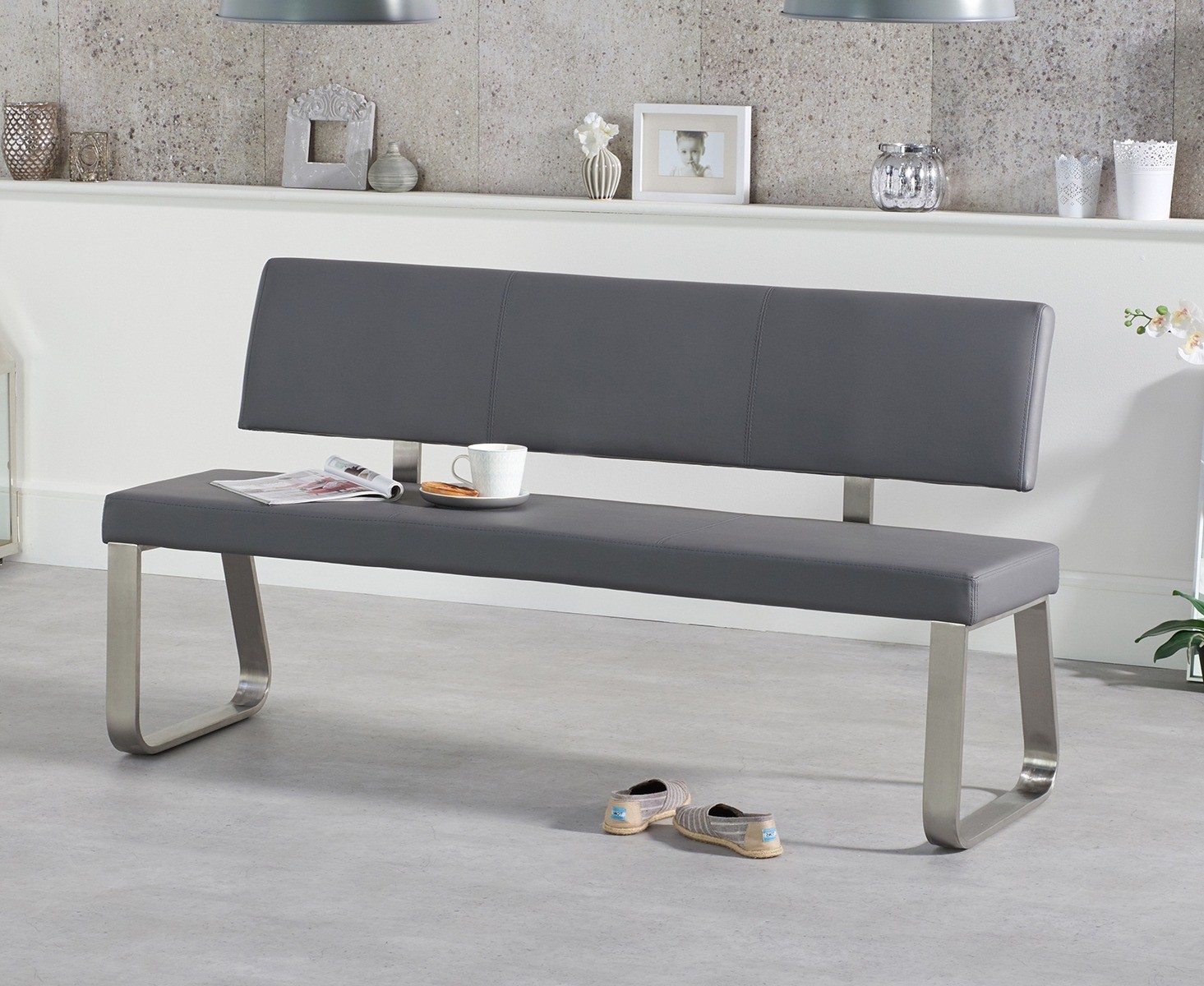 Product photograph of Austin Large Grey Bench With Back from Oak Furniture Superstore