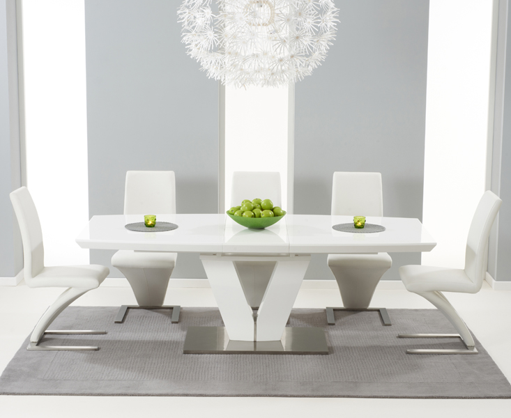 Extending Palermo 180cm White High Gloss Dining Table With 8 White Aldo Chairs