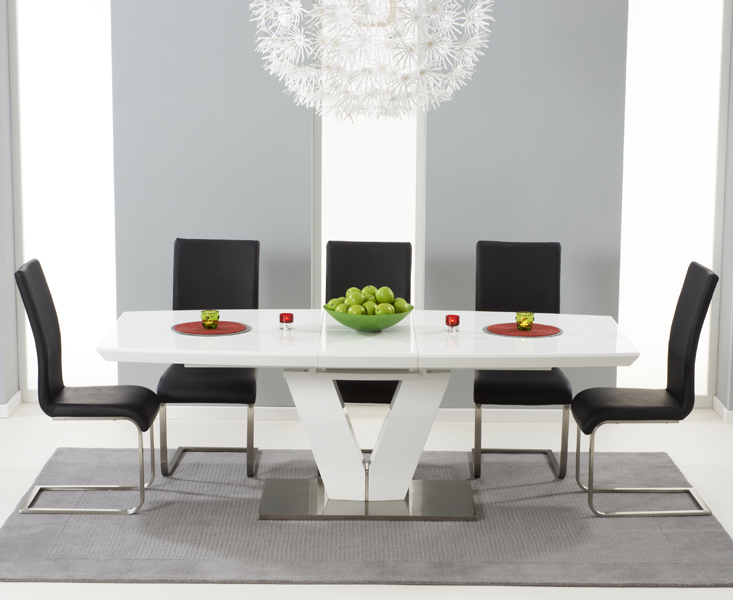 Photo 1 of Palermo 180cm white high gloss extending dining table with 8 grey austin chairs