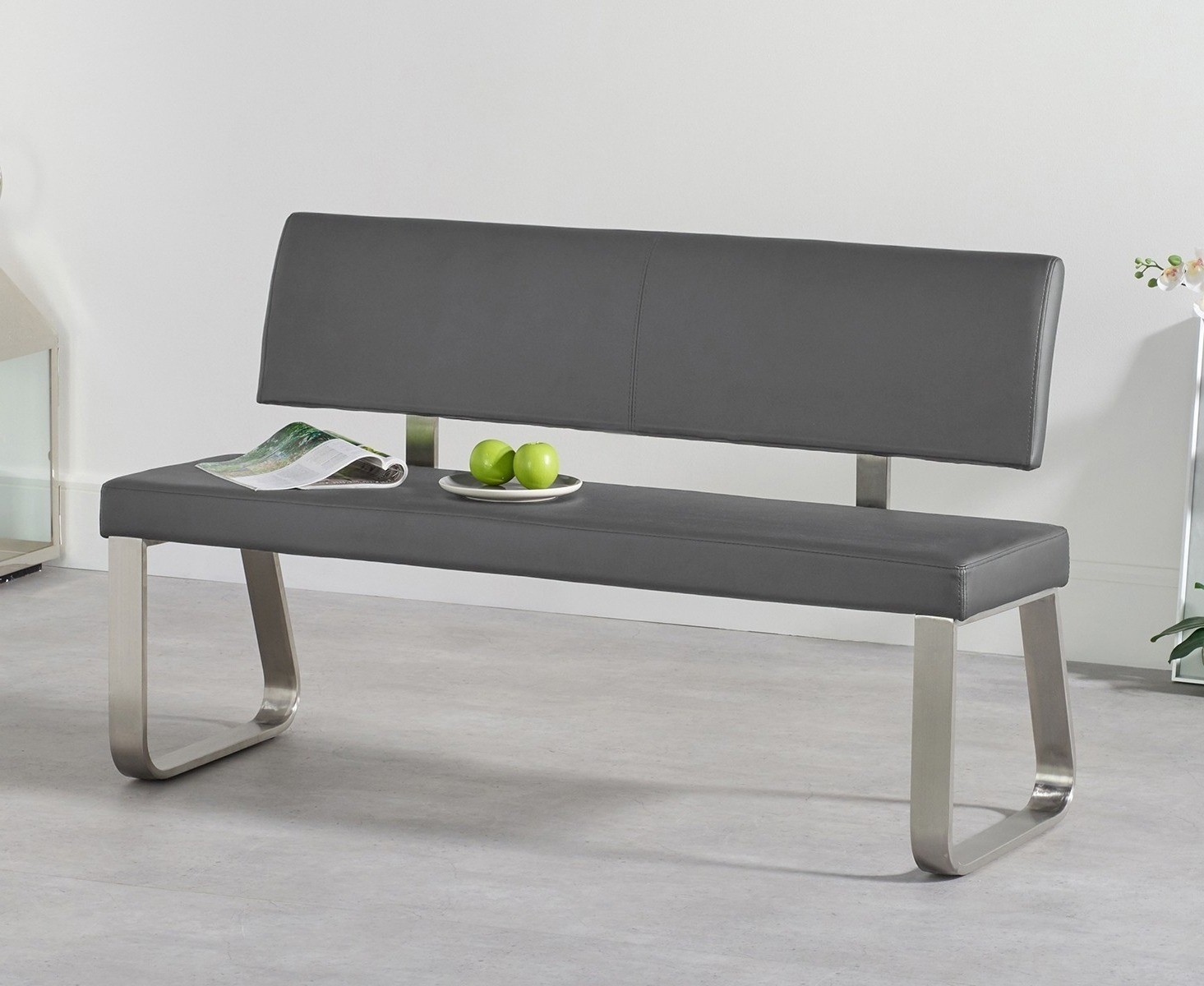 Product photograph of Malaga Medium Grey Bench from Oak Furniture Superstore