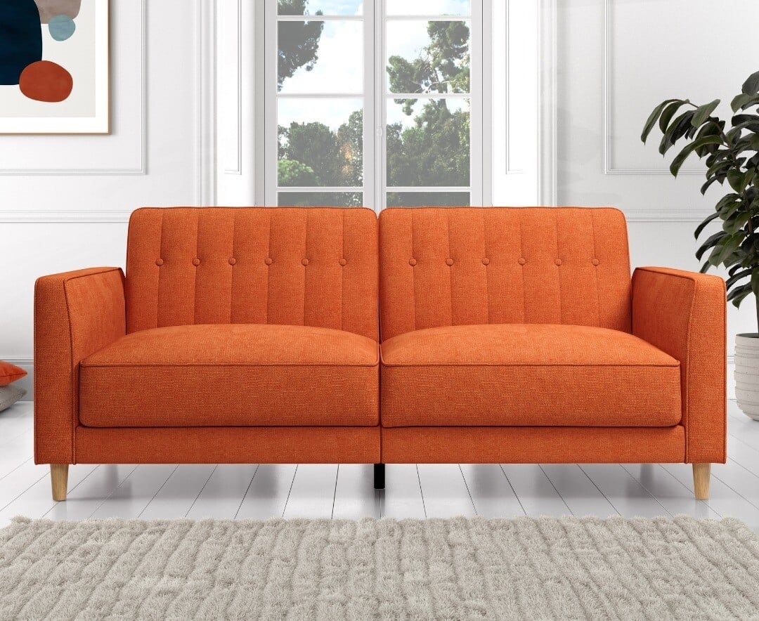 Product photograph of Merton Burnt Orange Fabric Sofa Bed from Oak Furniture Superstore