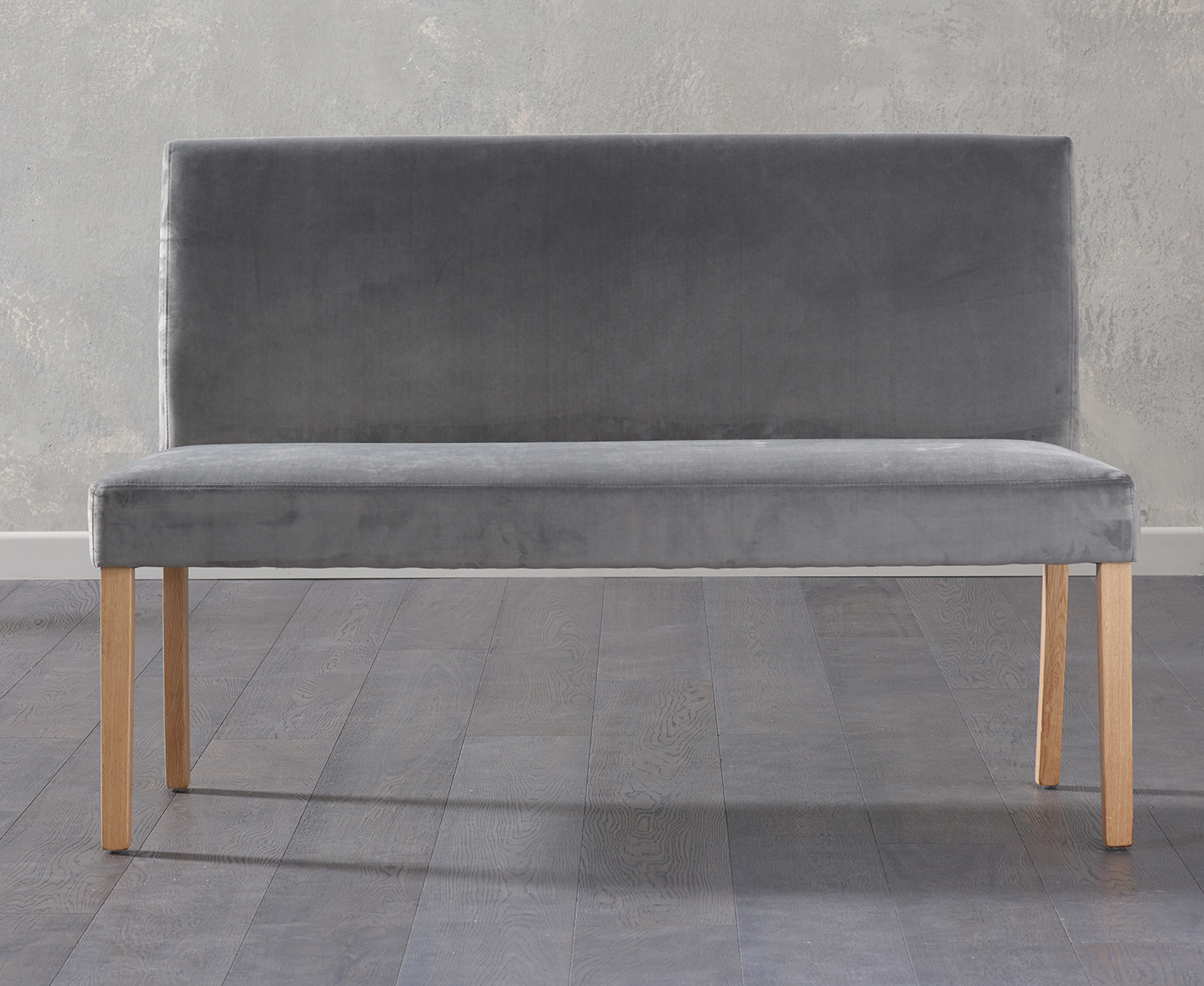 Lila Large Velvet Grey Bench with Back
