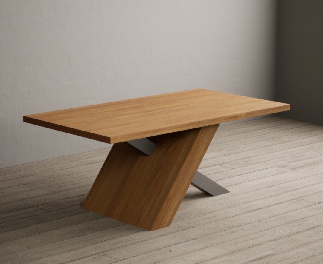 Product photograph of Michigan 180cm Solid Oak And Metal Industrial Dining Table from Oak Furniture Superstore