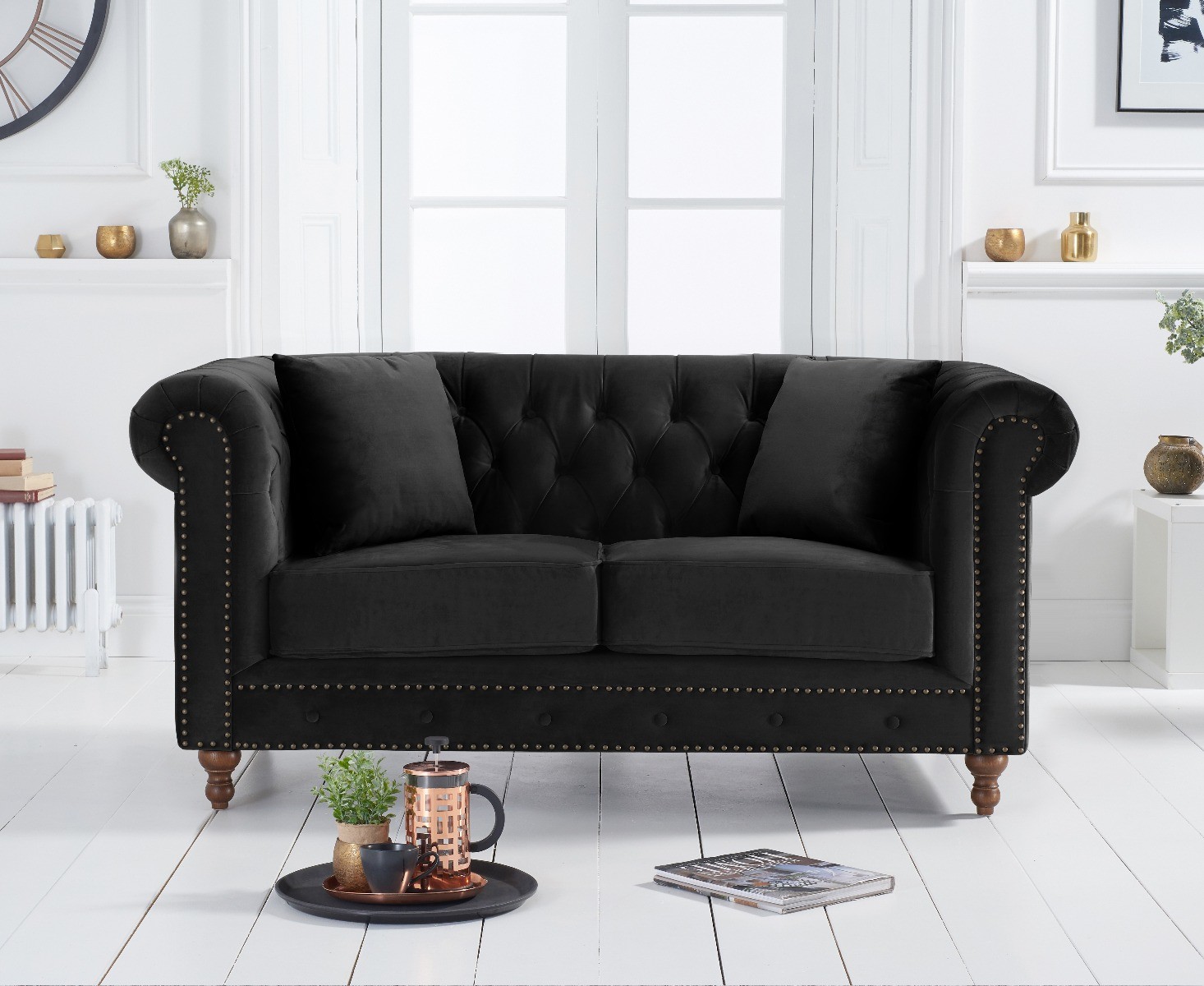 Product photograph of Westminster Chesterfield Black Velvet 2 Seater Sofa from Oak Furniture Superstore