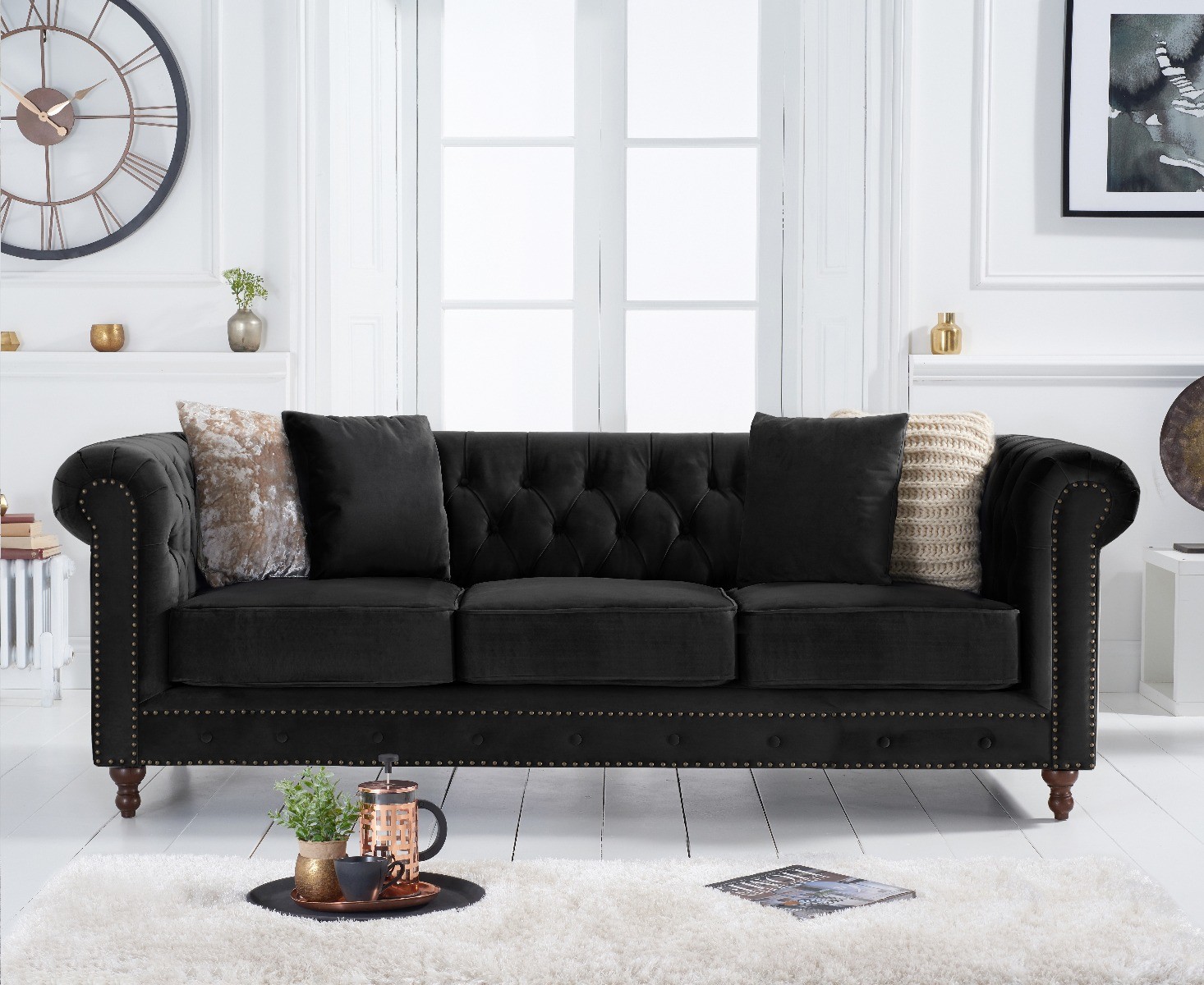 Product photograph of Westminster Chesterfield Black Velvet 3 Seater Sofa from Oak Furniture Superstore