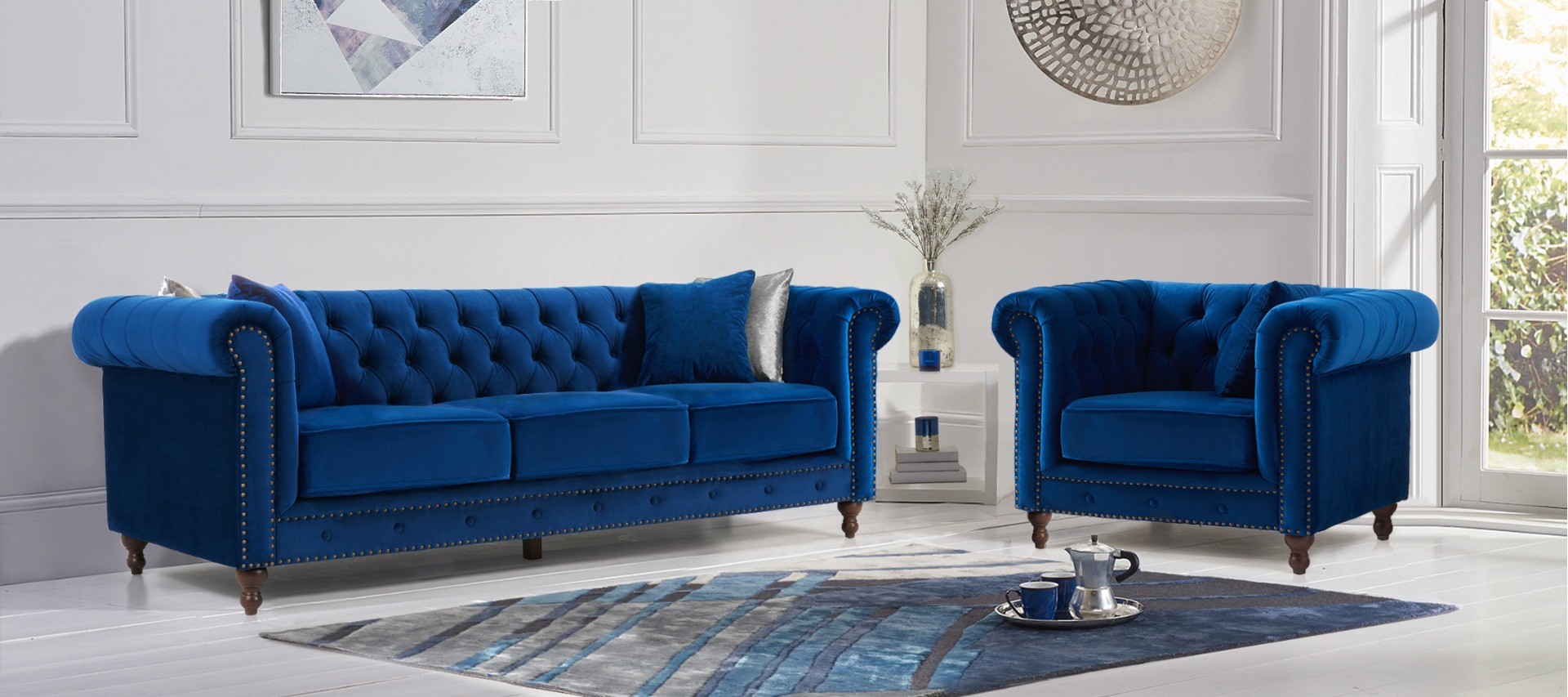 Photo 1 of Westminster chesterfield blue velvet 2 seater sofa