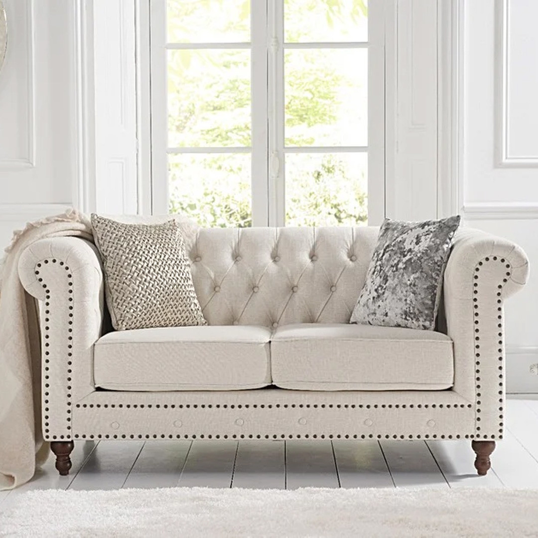Photo 2 of Westminster chesterfield ivory linen 2 seater sofa