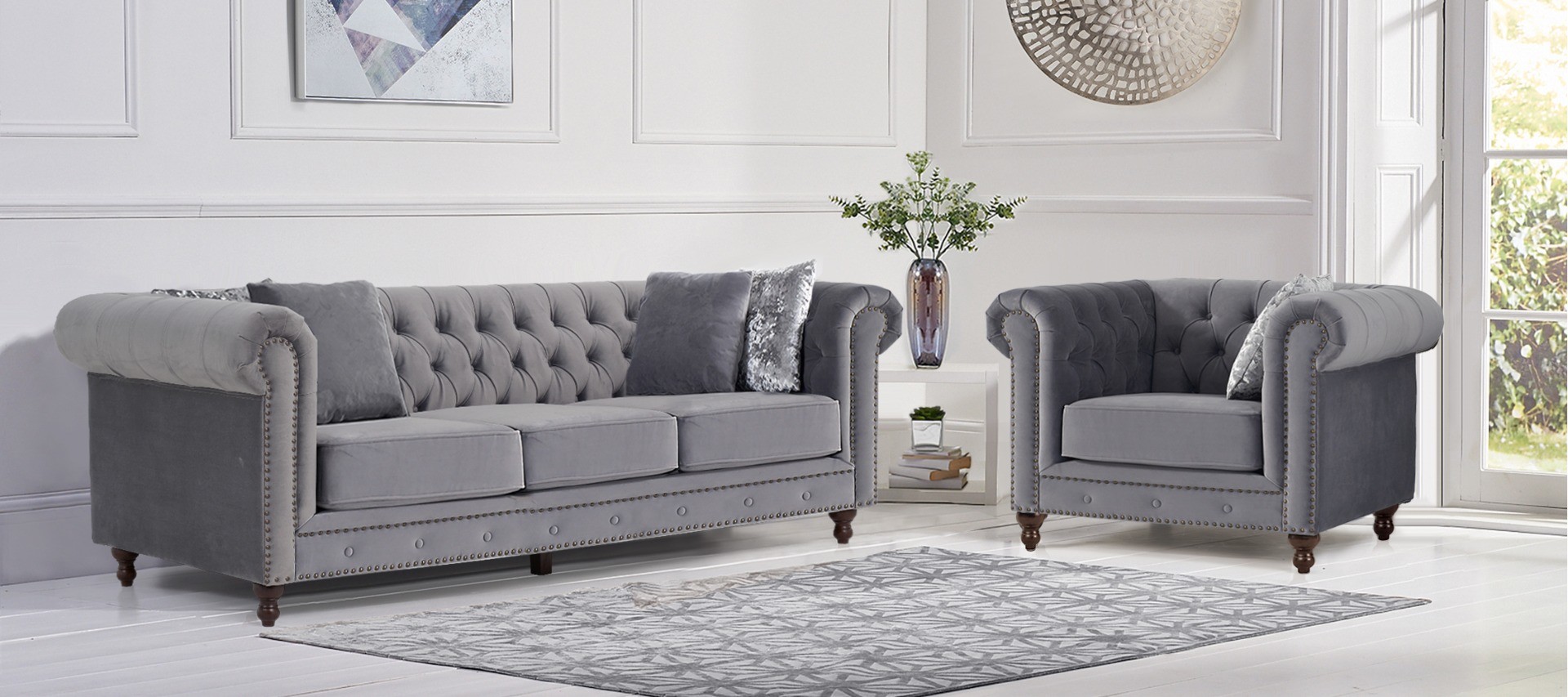 Photo 4 of Westminster chesterfield light grey velvet 3 seater sofa