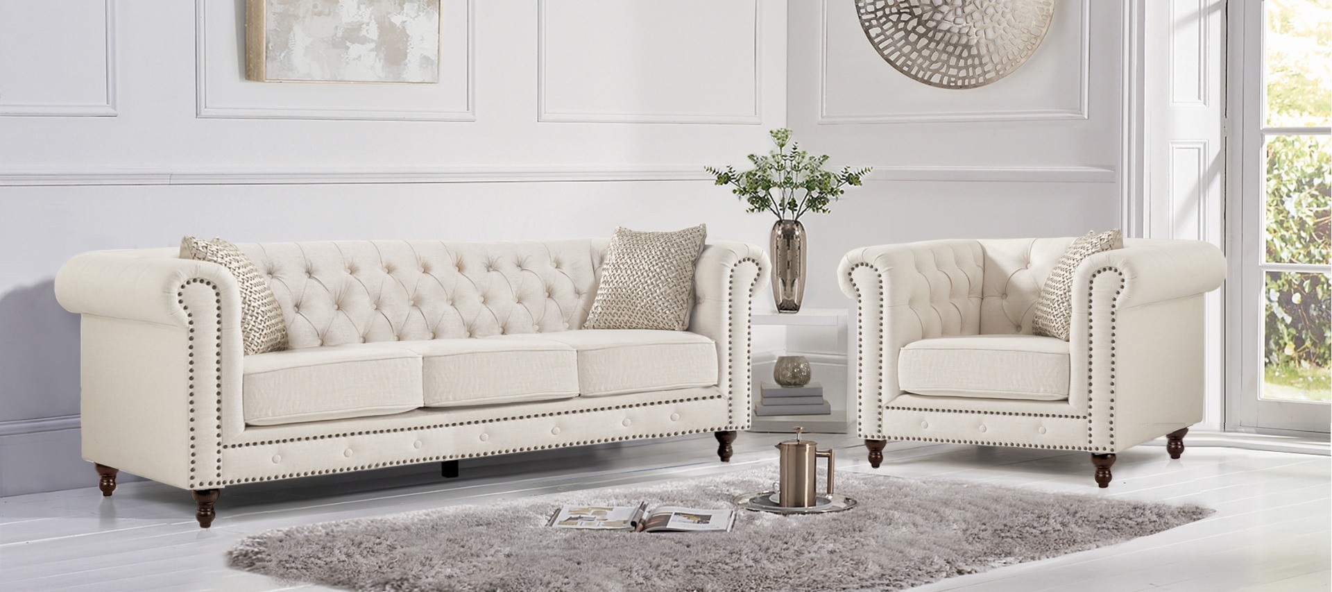 Photo 1 of Westminster chesterfield ivory linen 2 seater sofa