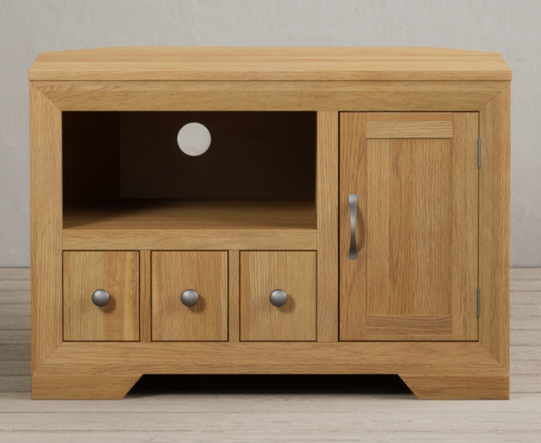 Product photograph of Mitre Solid Oak Corner Tv Cabinet from Oak Furniture Superstore