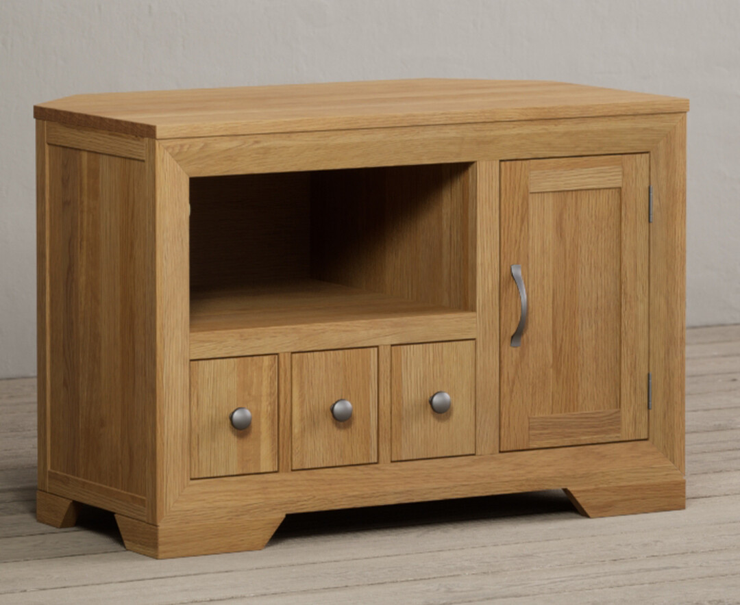 Product photograph of Mitre Solid Oak Corner Tv Cabinet from Oak Furniture Superstore.