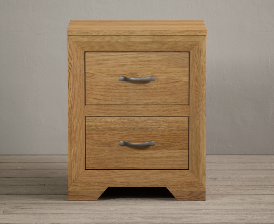 Product photograph of Mitre Solid Oak 2 Drawer Bedside Chest from Oak Furniture Superstore