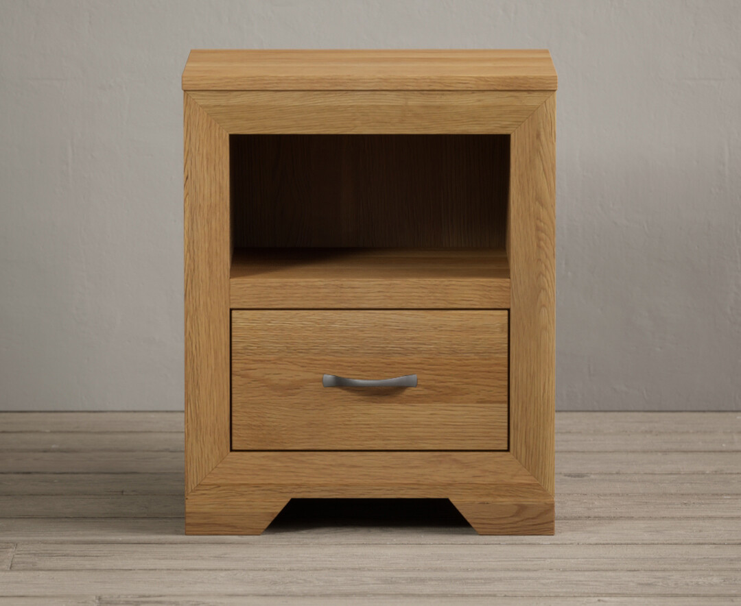 Product photograph of Mitre Solid Oak 1 Drawer Bedside Table from Oak Furniture Superstore