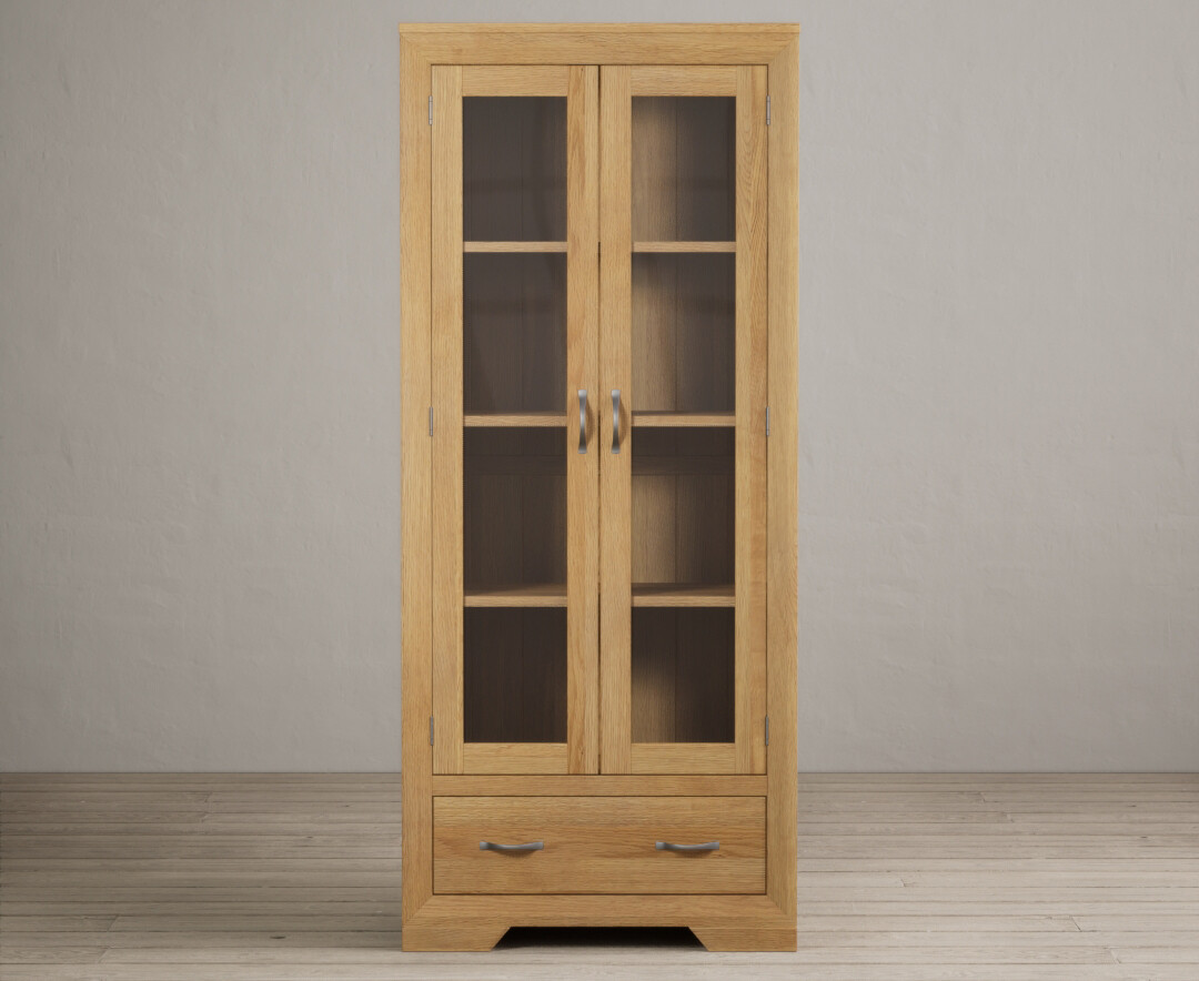 Product photograph of Mitre Solid Oak Glazed Display Cabinet from Oak Furniture Superstore